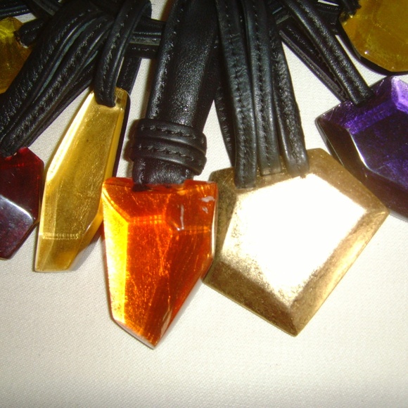 MONIES Leather and Multi-Colored Lucite Stone Statement Necklace - Picture 14 of 16